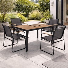 5tlg Gartengarnitur Outdoor Gartentisch Holzoptik 150 x 80cm + 4 x Stuhl Schwarz