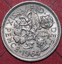 Great Britain 1964 6 Pence,Leek Rose Thistle and Shamrock-Foreign Coin 19.5mm