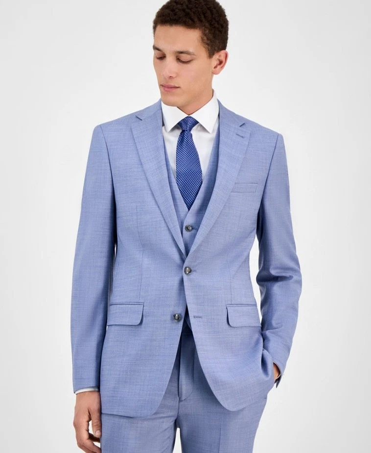 $775 BRAND NEW CALVIN KLEIN Mens 40S Blue Slim 3 Piece Suit W/Vest & Pants 32x30 - Image 2 of 4