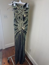 Black and Gold Sequin Embroidered Gown