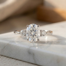 14K White Gold 2.10CT Oval Lab-Created Diamond Women's Engagement Wedding Ring