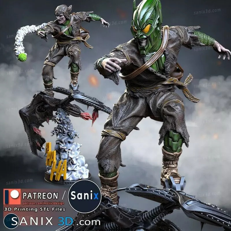 Figurine Green Goblin en résine imprimée en 3D pour wargame sur table
