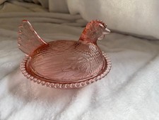 Rare VTG Indiana Glass Pink Peach Glass Hen on Nest # 4899