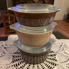 Vintage Set of 3 Pyrex Woodland Casserole Dish with Lids 475-B, 474-B, 473-B MCM