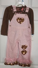 OshKosh B'gosh Pink Denim Striped Bib Overalls 24 Months New with Shirt