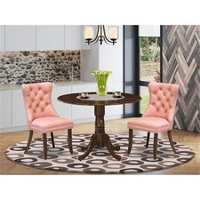 Juego de mesa de cocina Pemberly Row de 3 piezas en nogal antiguo y beige rojo