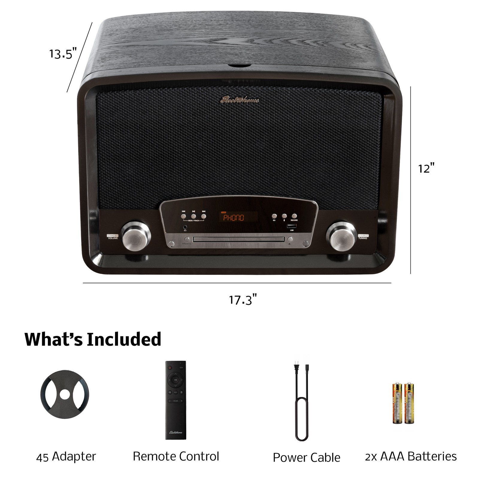 Electrohome Vinyl Record Player - Turntable, Bluetooth, Radio, CD, Vinyl to MP3
