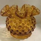 Vintage Fenton Glass Amber Hobnail Ruffled 3" Rose Bowl Vase