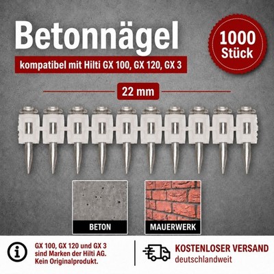 22 mm Betonnägel 1000 Stück passend für Hilti GX 100, GX 120, GX 3 Gasnagler