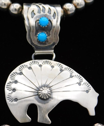 **RARE** Running Bear Trading Co Sterling Stamped Turquoise Bear Pendant
