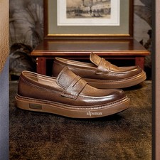 Retro Spring Business Slip on Loafers Casual Men's Dress Real Leather Shoes Fall