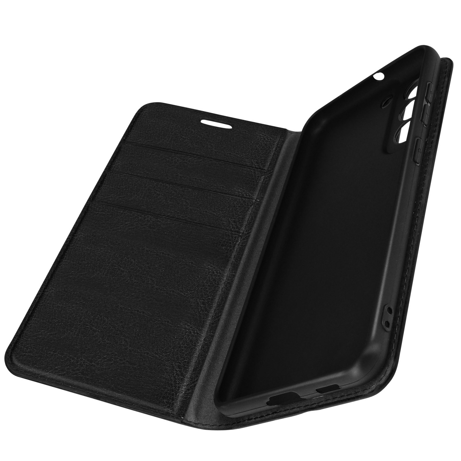 Étui pour Galaxy S21 FE en cuir véritable avec portefeuille coloris noir