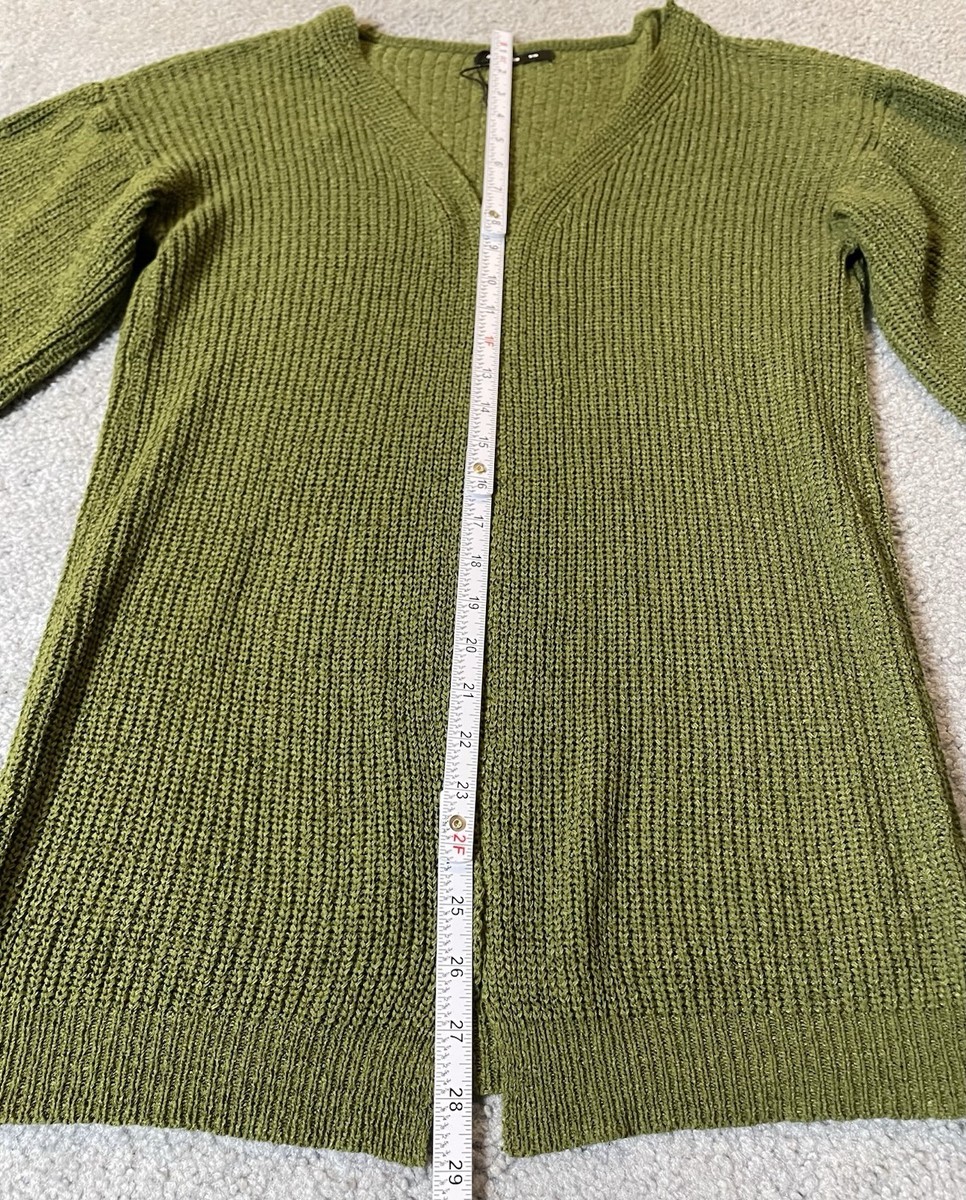 Annabelle Open Front Cardigan Sweater S/M Olive Green Wide Long