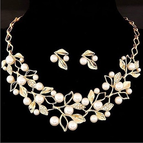 Traditional Gold Plated Pearl Choker Jwell Necklace Jewellery Set with Earrings - Picture 3 of 6