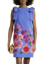 Carolina Herrera Womens Floral Embroidered Mini Shift Dress 10 Delphinium - NWT