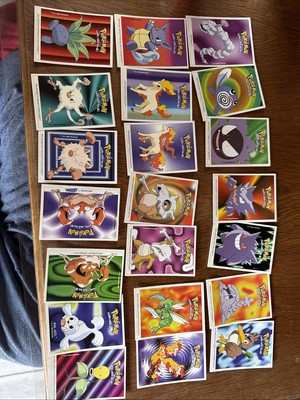 Pokemon Sticker Dunkin Boomer 2000 Retro Karten 21 Stück Mewtwo Glumanda Zapdos
