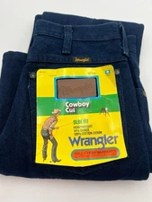 VTG Men Wrangler 28x32 Slim Fit Heavy Blue Denim Jean Cowboy Cut 936DTR Jeans