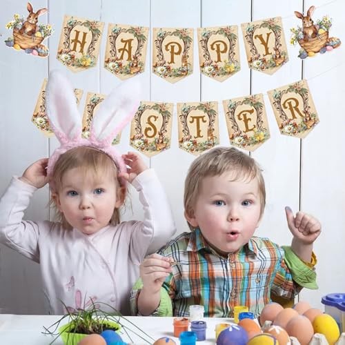 Happy Easter Banner Bunny Banner Easter Decorations for Indoor Outdoor Home - Picture 4 of 8