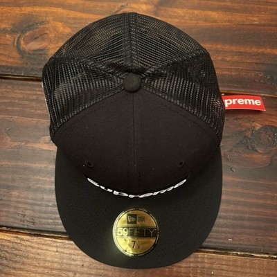 Supreme New Era Box Logo Mesh Back Fitted Hat Black Sz 7 1/8 NEW