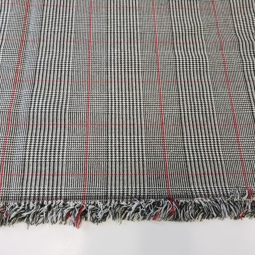 Houndstooth Plaid Fabric Black White Red Remnant Piece 36 x 25 Inches - Picture 4 of 7