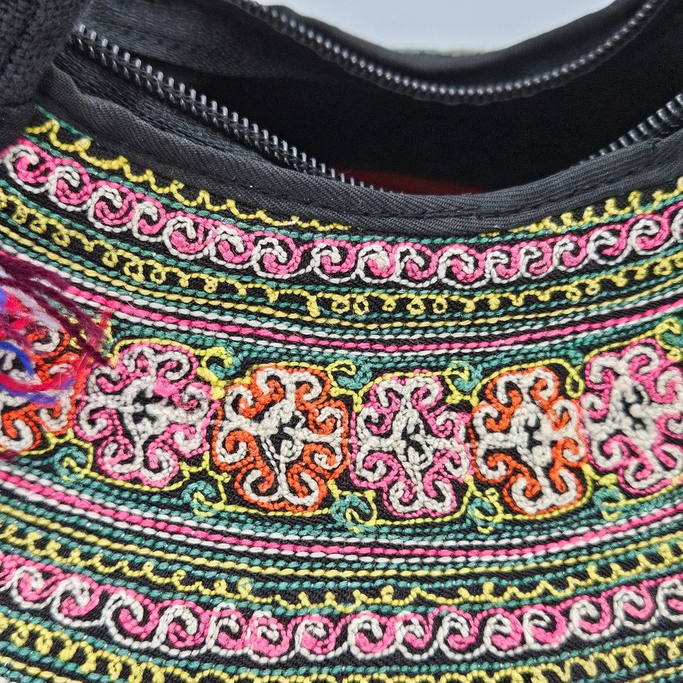 Y2K Fair Isle цветной вышитый богемное Дамская сумка с молнией и двойными ручками азиатский - Изображение 3 из 4