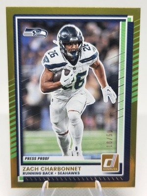 2025 Donruss Football #89 Seahawks RB Zach Charbonnet GOLD Press Proof 16/50