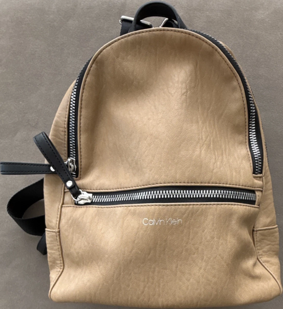Calvin Klein Monogram Logo Faux Leather Backpack Brown‎ Gold Chic Designer s-l400.jpg main image 4