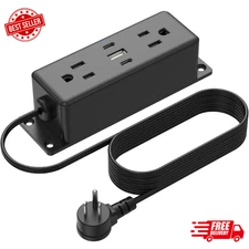 Wall Mount Power Strip with USB Ports, under Desk Mountable Power Strip with Out