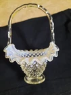 Fenton Vintage Art Glass Hobnail Basket With Ruffles Around Edges Weaved Handle