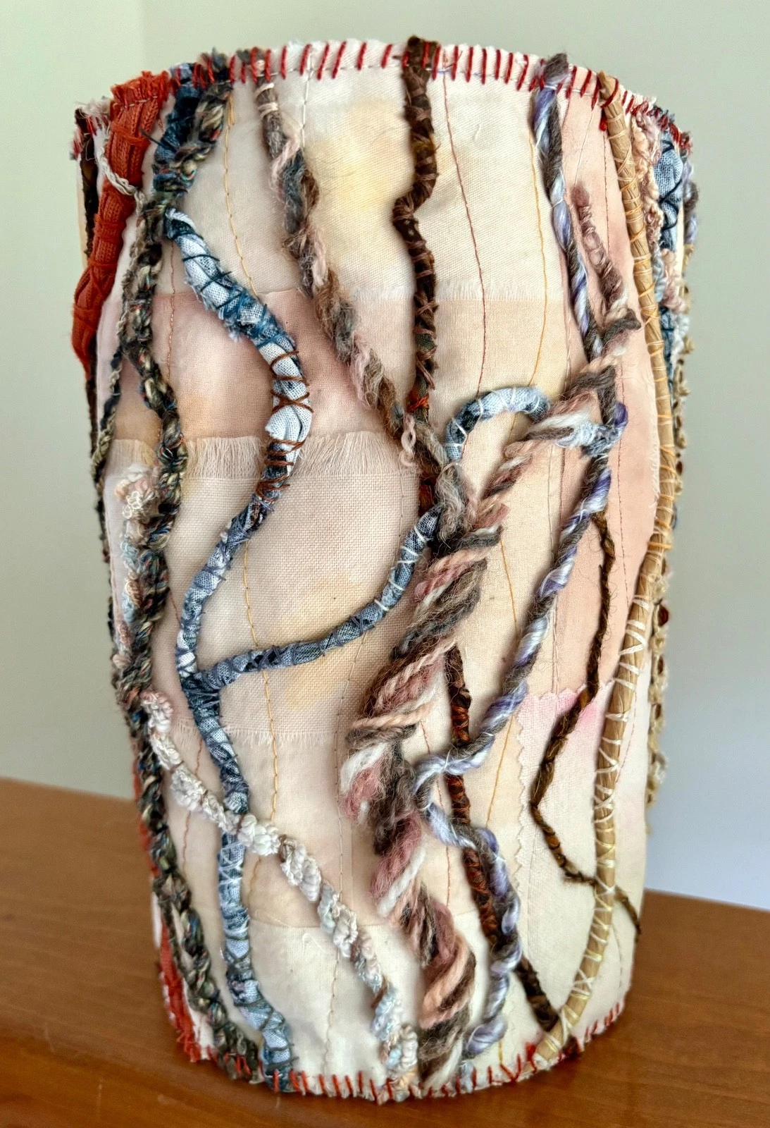 Handmade Fabric Vessel / Hand Stitched Fiber Art Vase, Earth Tones