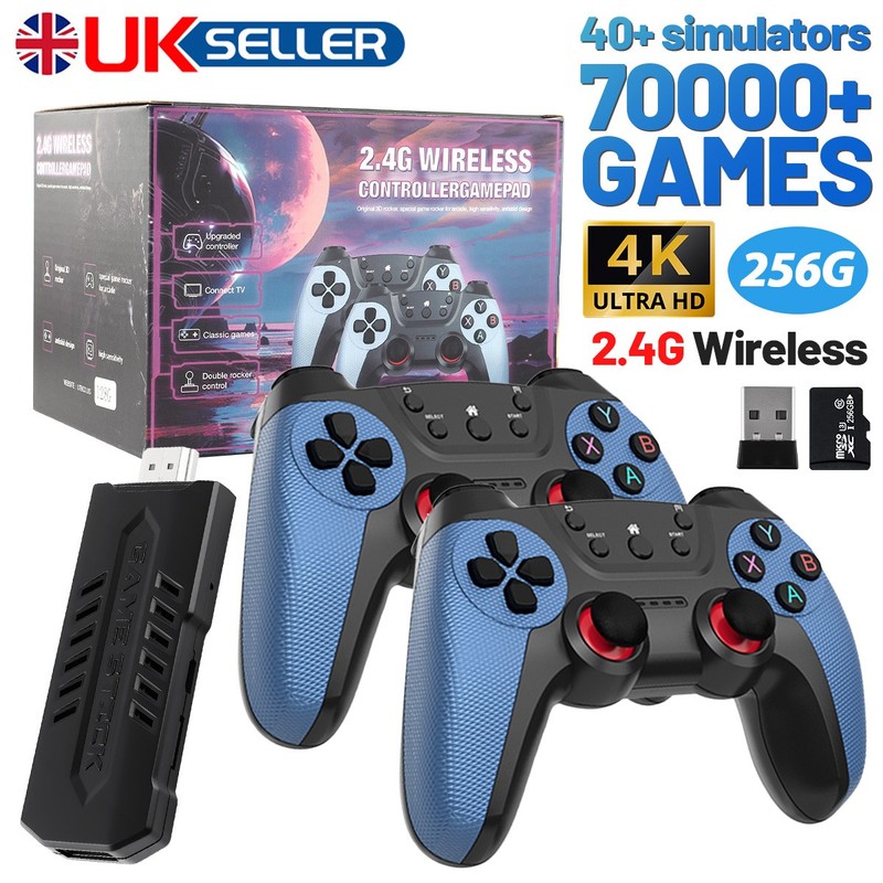 Video Game Console Retro 70000+ Games TV Stick 256G 4K HDMI 2Wireless Controller