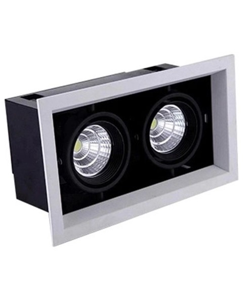 Faretto Doppio LED COB 2x30W Quadrato 4000K | Design Incasso Orientabile