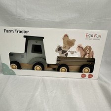 Ego Fun Wooden Farm Tractor with Farm Animals Toy Set 18m Age