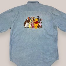 Vintage Disney Store Winnie The Pooh Embroidered Denim Long Sleeve Shirt Men's M
