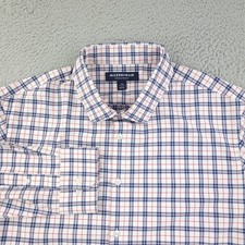Mizzen Main Dress Shirt Mens XL White Blue Red Plaid Classic Stretch Long Sleeve