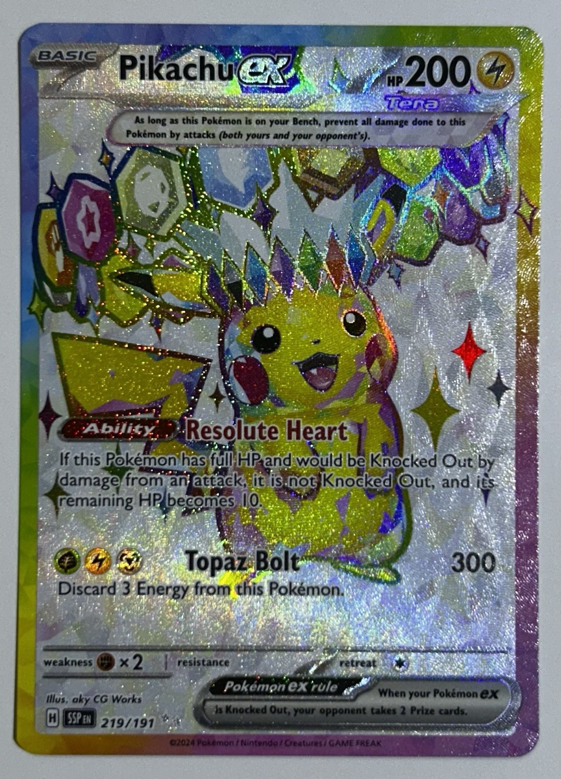 Pokemon TCG Pikachu ex 219/191 Ultra Rare Sv: 08 Surging Sparks Full Art Holo