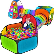 5pc Kids' Play Tents Tunnels - Ball Pit for Toddlers, Basketball Hoop, Craw...