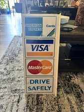 Rare Vintage Visa MasterCard AmEx ((Drive Safely Double Sided)) Metal Flang Sign