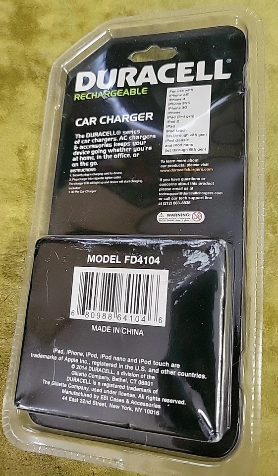 iPhone Car Charger Duracell Rechargeable 4 4s 3GS 3G iPad 2 Touch iPod FD4104 NE - Image 3 of 4