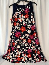 CHAPS Navy Floral Sleeveless Fit & Flare Round neck Dress Size Large
