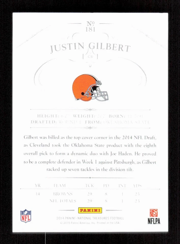2014 Panini National Treasures #181 Justin Gilbert RC Rookie #'d /99 - Image 2 of 2