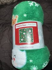 Holiday Time Plush Throw Christmas Green Santa 50 x 60 in Blanket Gingerbread