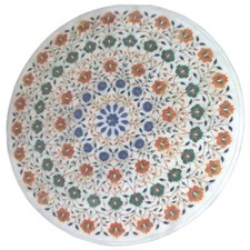 36" white Marble dining center Table Top stones Inlay handmade art Work