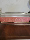 Vintage Pyrex Pink Scroll Space Saver Serving Dish w/ Lid & Cradle 575B 2qt