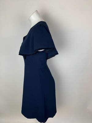 Ann Taylor Loft Navy Blue Flutter Fringe Sleeve Aline Fit Flare Dress 4  Nice! | eBay