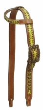 Western Show Horse One 1 Ear Belt Style Leather Bridle Headstall Neon Yellow