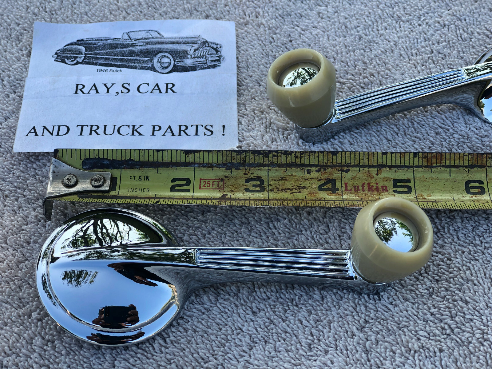 Shoebox Central Inside Window Crank With Ivory Knob – 1950 Ford Passenger Car, Chrome Finish (Left/Right)