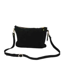 Elegant Black Suede Leather Shoulder Bag – With Adjustable Strap
