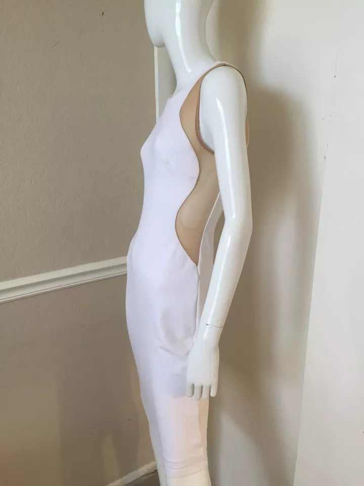 Vestido Bailey 44 Blanco Elastizado Bodycon Sin Mangas con Beige Transparente Contraste Talla S Foto 4 de 4