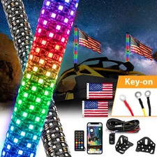 WEISEN 3FT Fat RGB Spiral LED Whip Lights+Bracket+Wire For Can-Am Maverick R/Max